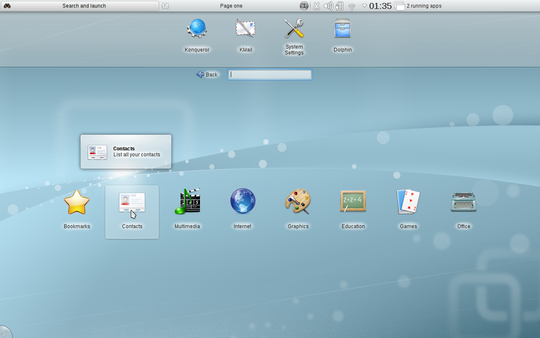 KDE 4.5 Plasma Netbook Workspace